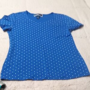 Karen Scott Blue Blouse with White Pattern